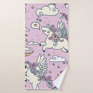 Seamless pattern, good night, cute cartoon pegasus bath towel
