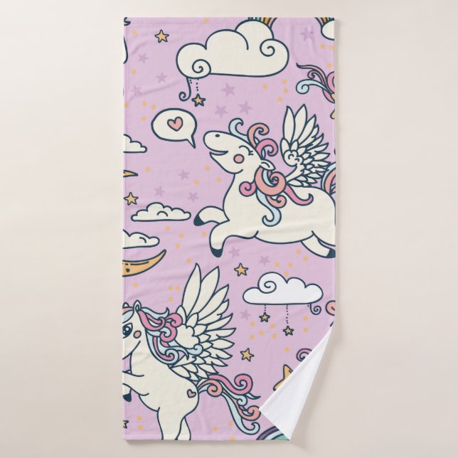 Seamless pattern, good night, cute cartoon pegasus bath towel (Bath Towel)