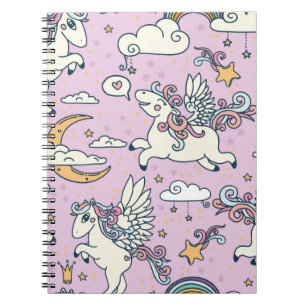 Seamless pattern, good night, cute cartoon pegasus notebook
