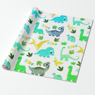 Seamless pattern green Dinosaur Kids party  Wrapping Paper