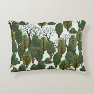 Seamless pattern, green forest with different tree decorative cushion
