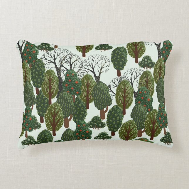 Seamless pattern, green forest with different tree decorative cushion (Front)