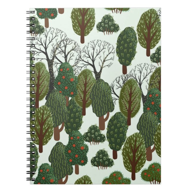 Seamless pattern, green forest with different tree notebook (Front)