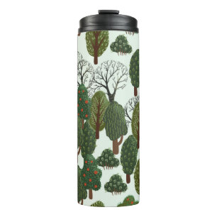 Seamless pattern, green forest with different tree thermal tumbler