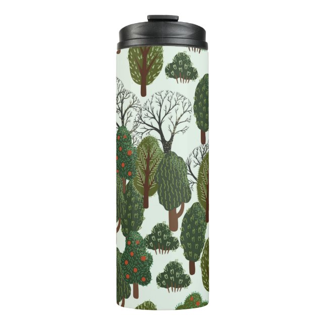 Seamless pattern, green forest with different tree thermal tumbler (Front)