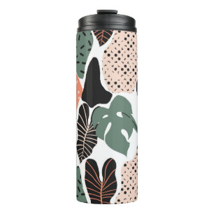 Seamless pattern, hand drawn abstract plant, leaf thermal tumbler