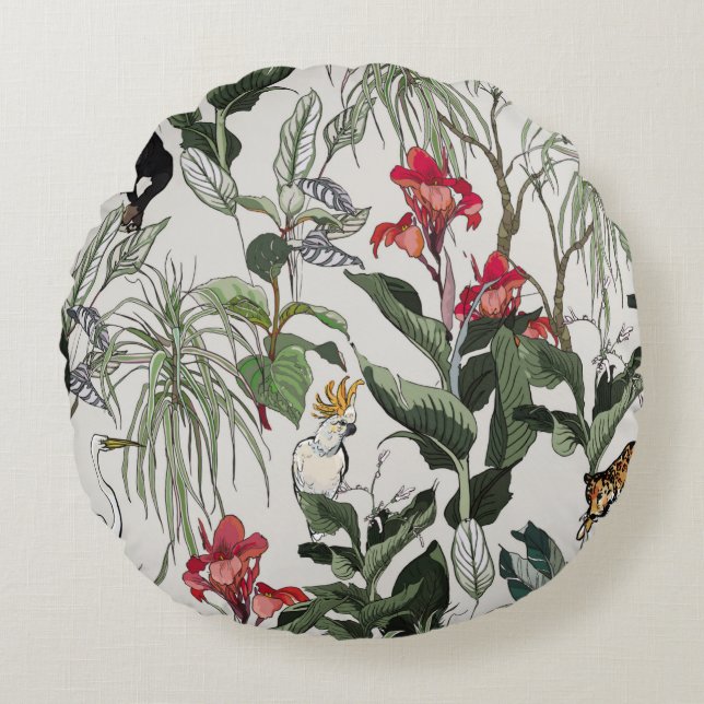 Seamless Pattern Hand Drawn Botanical Illustration Round Cushion (Front)
