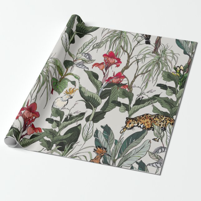 Seamless Pattern Hand Drawn Botanical Illustration Wrapping Paper (Unrolled)