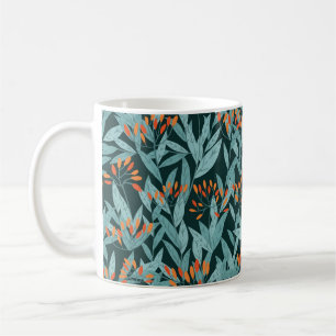 Seamless pattern hand drawn tree branches with lea coffee mug