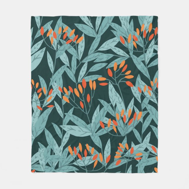 Seamless pattern hand drawn tree branches with lea fleece blanket (Front)
