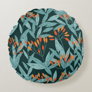 Seamless pattern hand drawn tree branches with lea round cushion