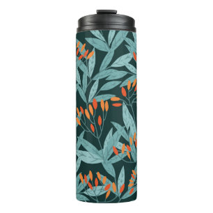 Seamless pattern hand drawn tree branches with lea thermal tumbler