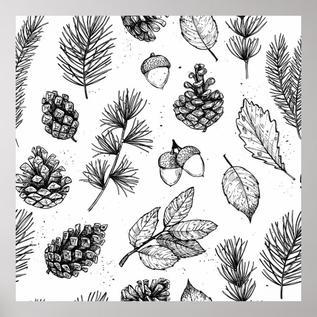 Seamless pattern. Hand drawn vintage illustrations Poster (Front)