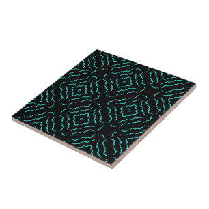 Seamless Pattern In Bright Turquoise On Black Ceramic Tile
