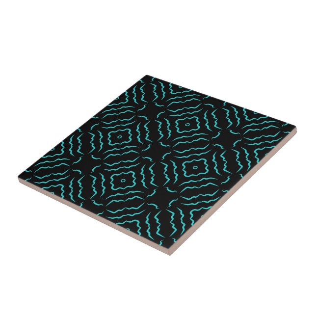 Seamless Pattern In Bright Turquoise On Black Ceramic Tile (Side)