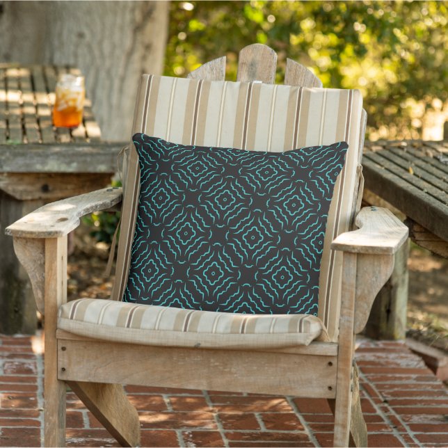 Seamless Pattern In Bright Turquoise On Black Cushion (Chair)
