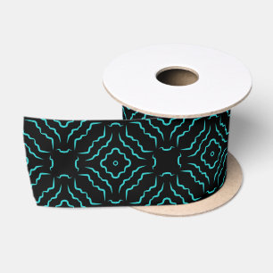 Seamless Pattern In Bright Turquoise On Black Satin Ribbon