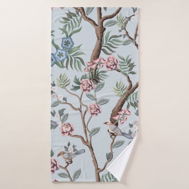 Seamless pattern in chinoiserie style with peonies bath towel (Bath Towel)