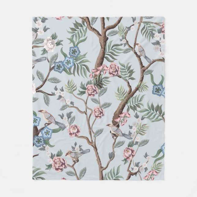 Seamless pattern in chinoiserie style with peonies fleece blanket (Front)