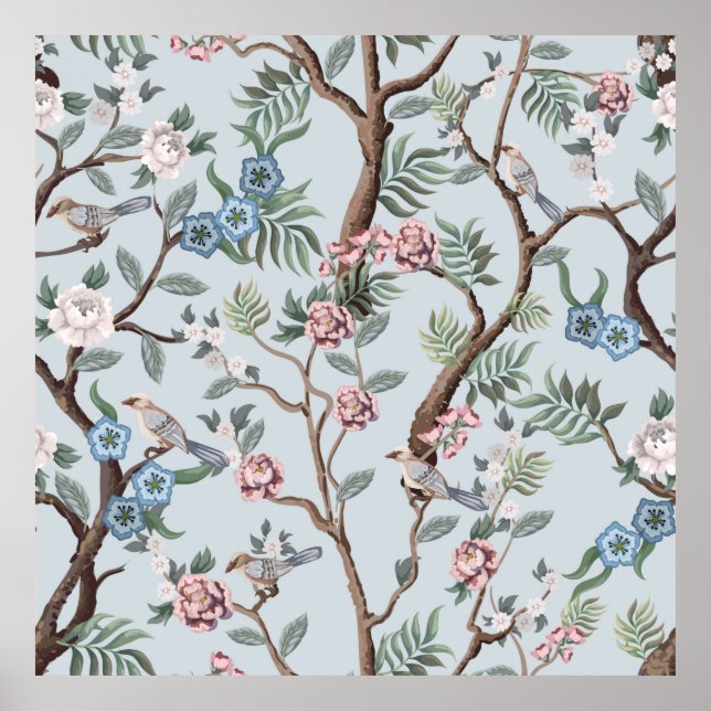 Seamless pattern in chinoiserie style with peonies poster (Front)