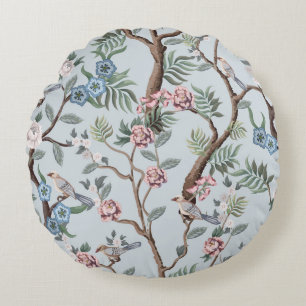 Seamless pattern in chinoiserie style with peonies round cushion