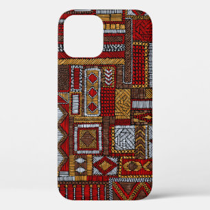 Seamless pattern in patchwork style. Embroidered E iPhone 12 Case