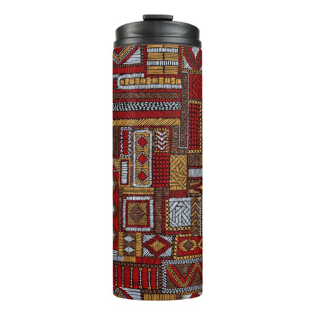 Seamless pattern in patchwork style. Embroidered E Thermal Tumbler (Front)