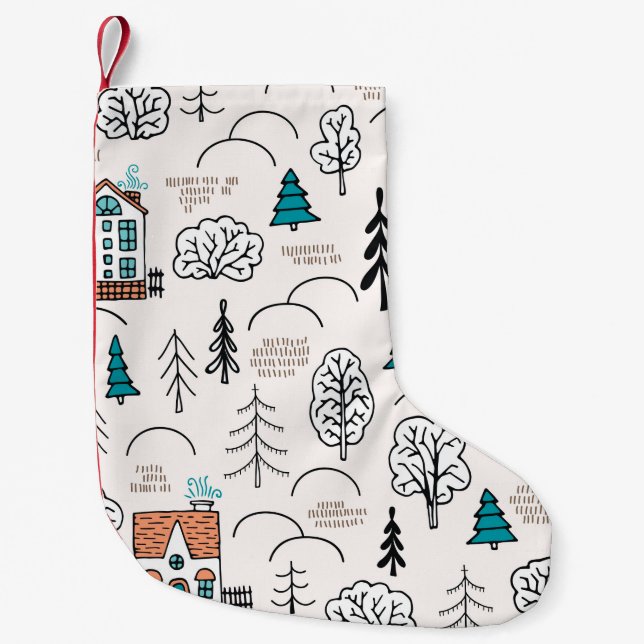 Seamless pattern in Scandinavian style. Small hous Christmas Stocking (Front)