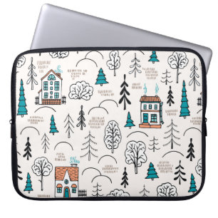 Seamless pattern in Scandinavian style. Small hous Laptop Sleeve