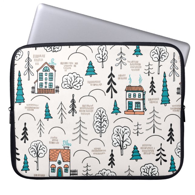 Seamless pattern in Scandinavian style. Small hous Laptop Sleeve (Front)