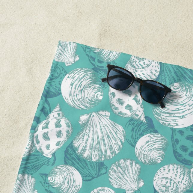 Seamless pattern in trendy colours with seashells beach towel (In Situ)