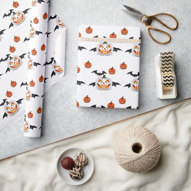 Seamless Pattern Jack O'lantern Halloween Wrapping Paper (Crafts)