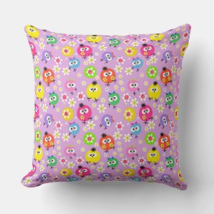 Seamless pattern kids birds owls bright childish  cushion