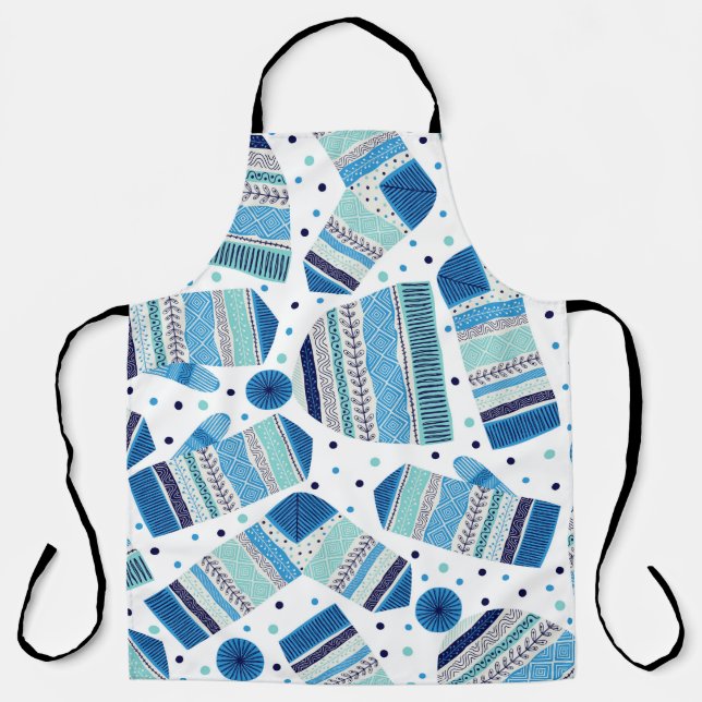 Seamless pattern. Knitted mittens, caps and wool s Apron (Front)