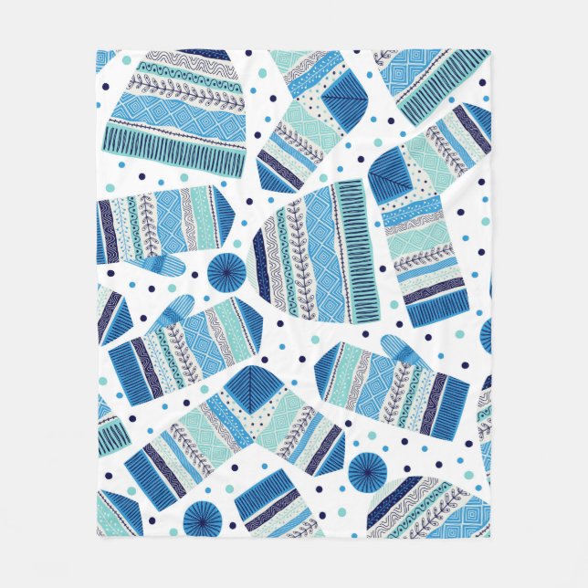 Seamless pattern. Knitted mittens, caps and wool s Fleece Blanket (Front)