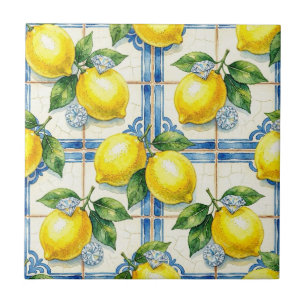 Seamless Pattern Lemons and Diamonds Ceramic Tile