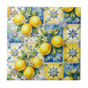 Seamless Pattern Lemons and Diamonds Ceramic Tile