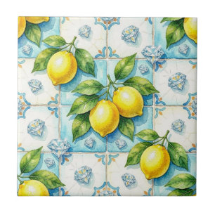Seamless Pattern Lemons and Diamonds Ceramic Tile