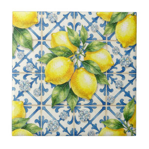 Seamless Pattern Lemons and Diamonds Ceramic Tile