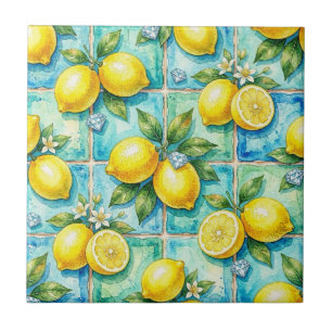 Seamless Pattern Lemons and Diamonds Ceramic Tile