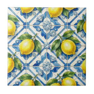 Seamless Pattern Lemons and Diamonds Ceramic Tile