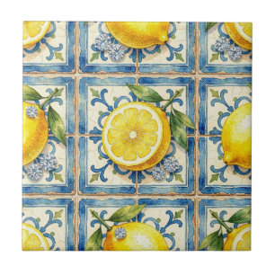 Seamless Pattern Lemons and Diamonds Ceramic Tile