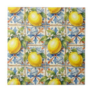Seamless Pattern Lemons and Diamonds Ceramic Tile