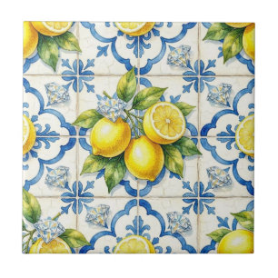 Seamless Pattern Lemons and Diamonds Ceramic Tile