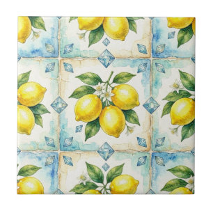 Seamless Pattern Lemons and Diamonds Ceramic Tile
