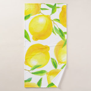 Seamless pattern made of watercolor lemons and lea bath towel
