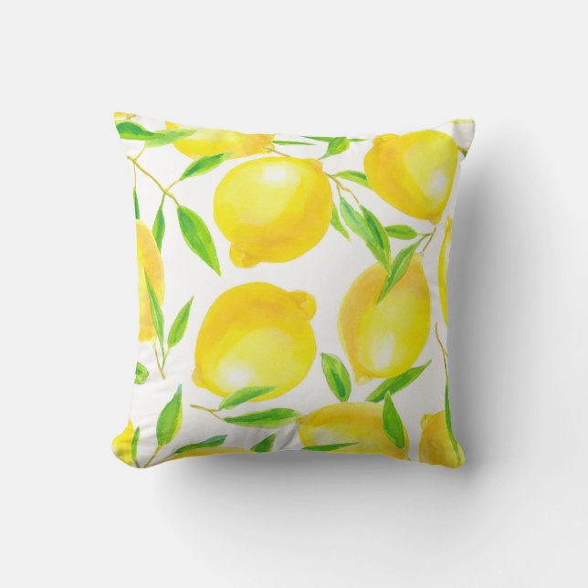 Seamless pattern made of watercolor lemons and lea cushion (Front)