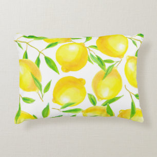 Seamless pattern made of watercolor lemons and lea decorative cushion