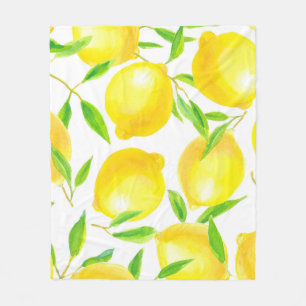 Seamless pattern made of watercolor lemons and lea fleece blanket
