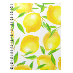 Seamless pattern made of watercolor lemons and lea notebook